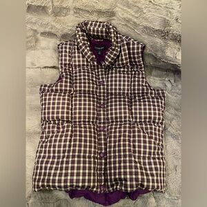 Lands End Puffer Vest Purple & White Plaid with Purple Interior Women Sz S